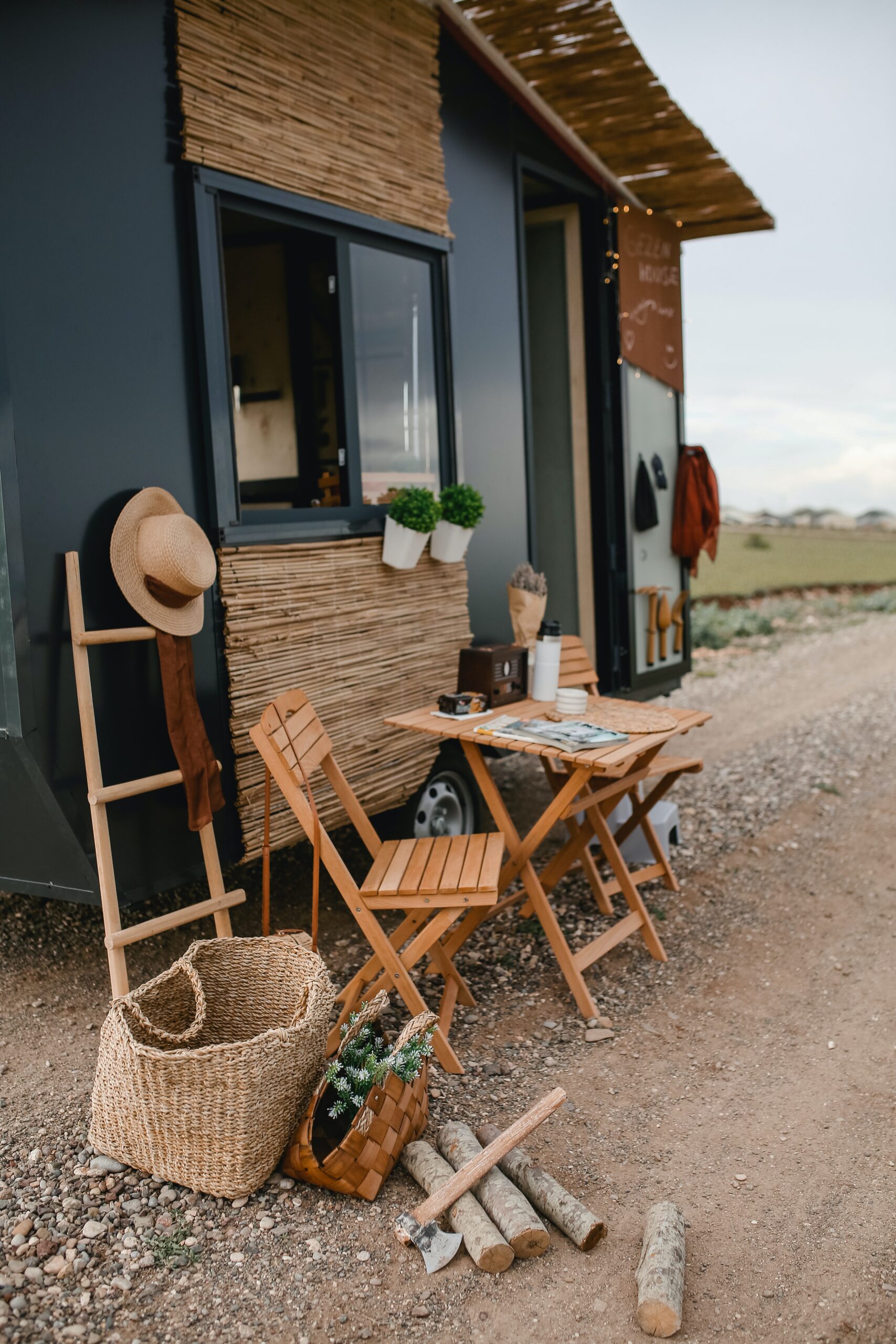 Tiny House from outside with table and chairs
