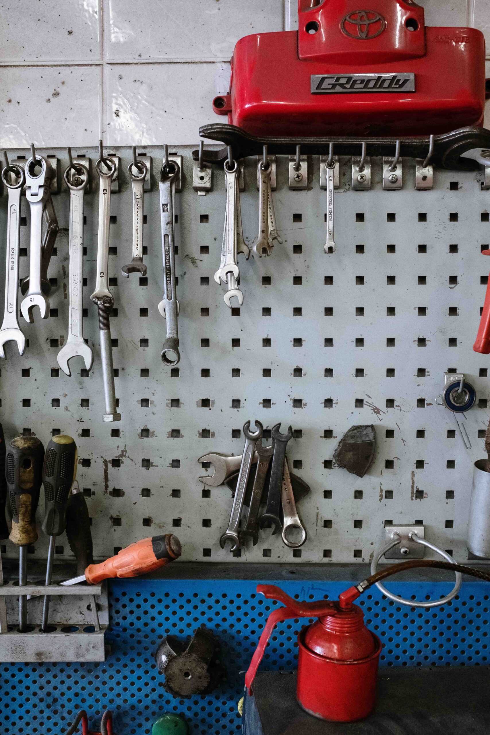 Pegboard with tools hanging